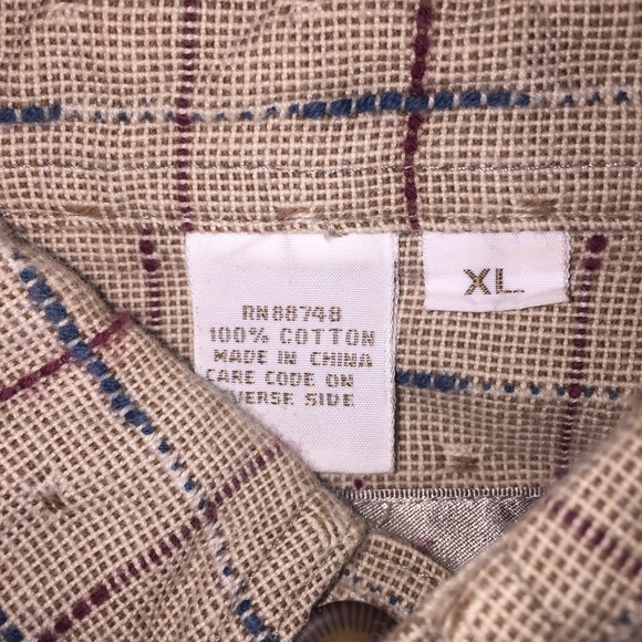 Tan burgundy and denim blue Textile Textured button-down shirt - Picture 5 of 5